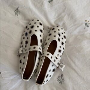 Amazon White Mary Jane Flats with Silver Grommet Details